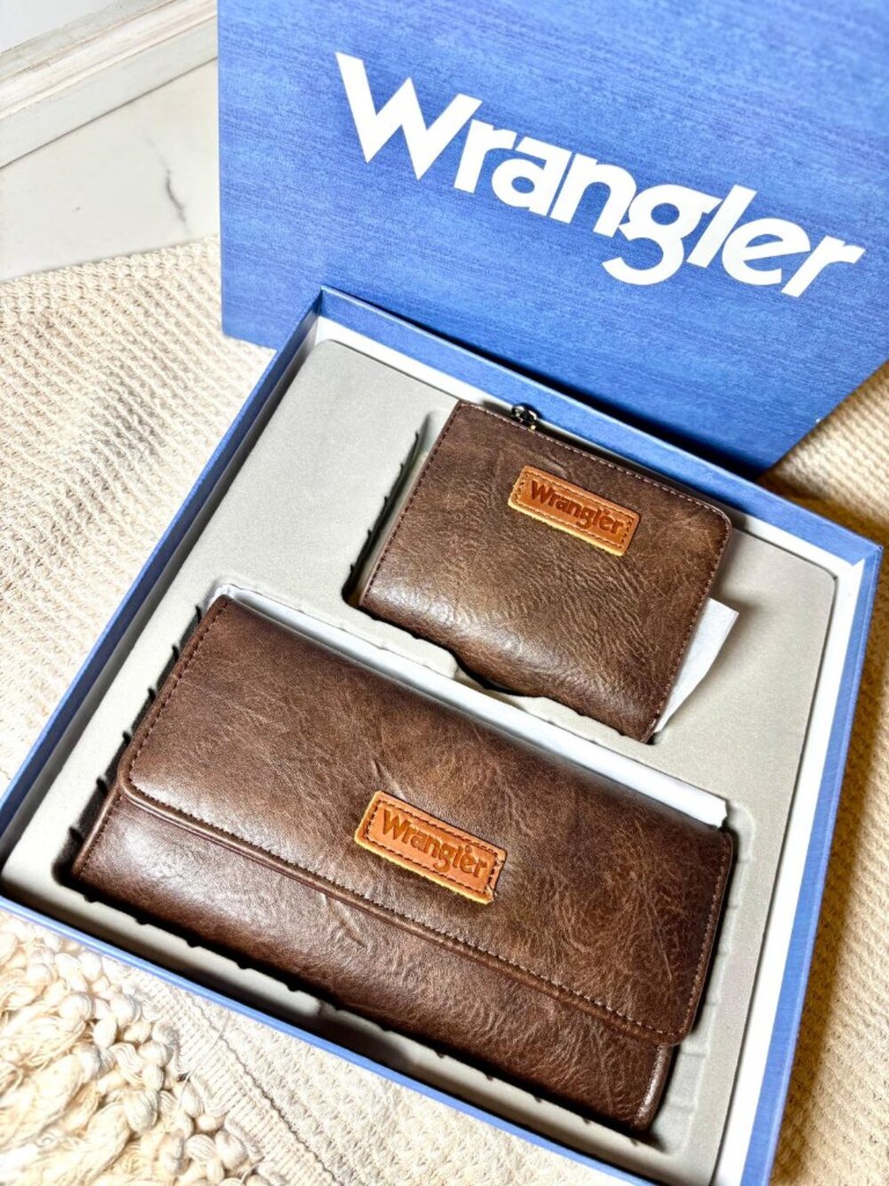 Wrangler Wallet & Card Holder Gift Set – Brown Leather